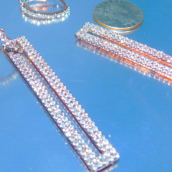 Wear 2 Ways Rose Gd Hoops With Dangling Rectangles - Picture 9 of 10